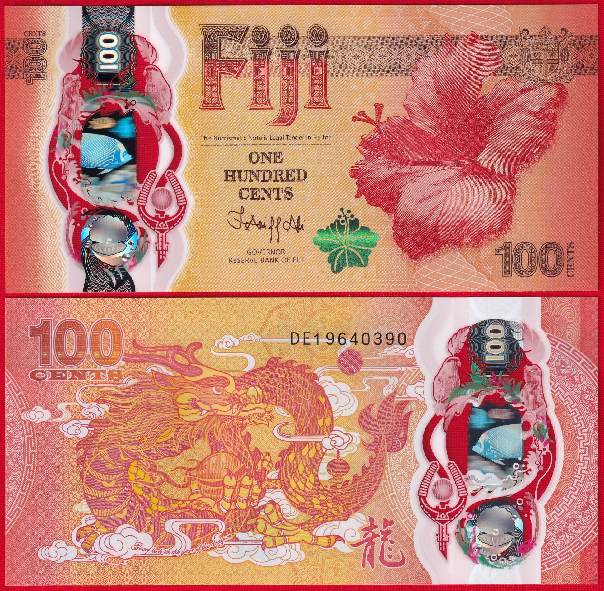 thumbnail image 2 of 2023 Fiji 100 Cents Polymer Banknote – UNC, Chinese Year Of The Dragon Commemorative (P-124) 2 of 5